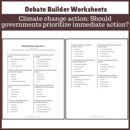 Climate change action: Should governments prioritize immediate action? | Favour and Against Worksheet Printable Activity