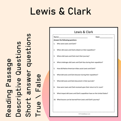 Lewis & Clark | Reading Comprehension Passage Printable Activity