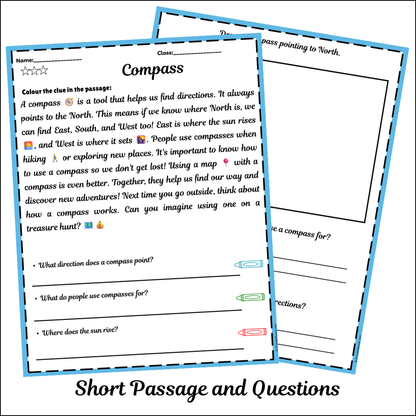 Compass | Short Reading Comprehension Creative Worksheet