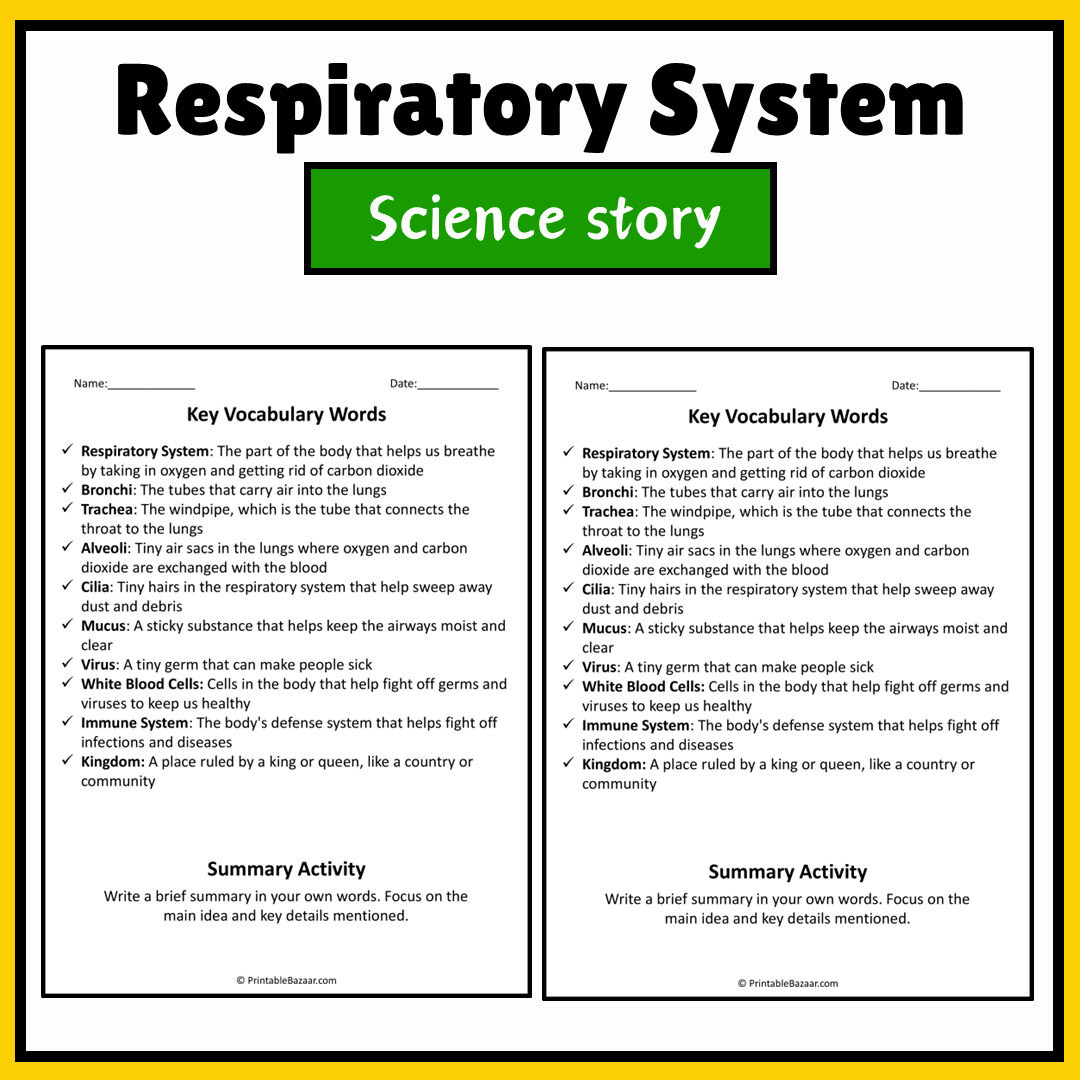 Respiratory System | Science Story Reading Comprehension Activity