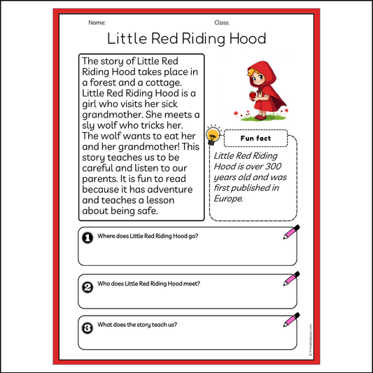 Little Red Riding Hood | Reading Passage Comprehension Questions Writing Facts Worksheet