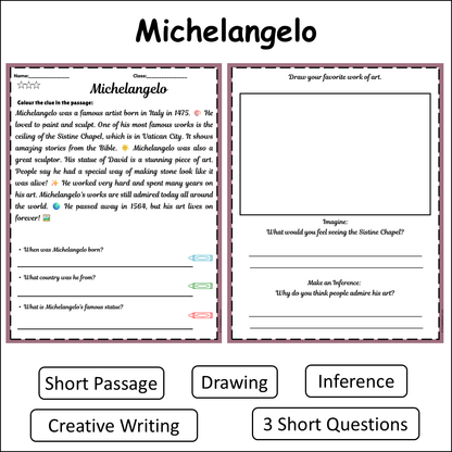 Michelangelo | Short Reading Comprehension Creative Worksheet