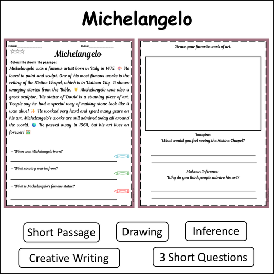 Michelangelo | Short Reading Comprehension Creative Worksheet