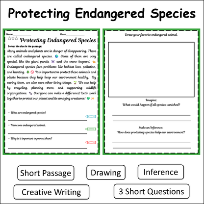 Protecting Endangered Species | Short Reading Comprehension Creative Worksheet