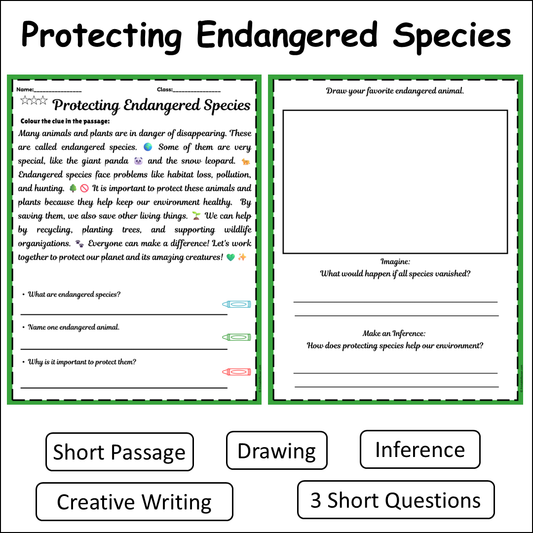 Protecting Endangered Species | Short Reading Comprehension Creative Worksheet