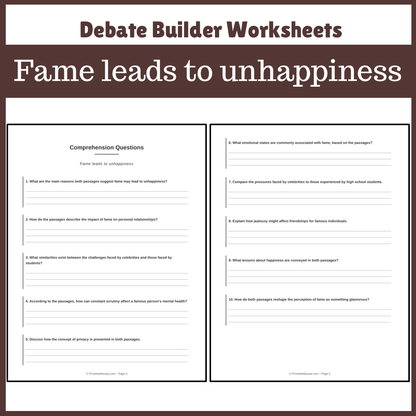 Fame leads to unhappiness | Favour and Against Worksheet Printable Activity