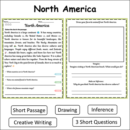 North America | Short Reading Comprehension Creative Worksheet