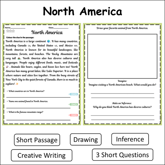 North America | Short Reading Comprehension Creative Worksheet