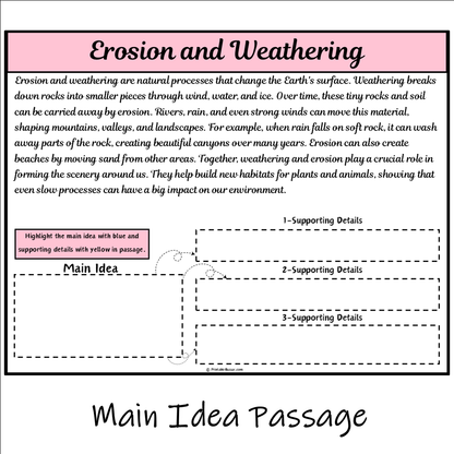 Erosion and Weathering | Main Idea and Supporting Details Reading Passage and Questions