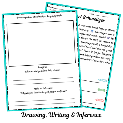 Albert Schweitzer | Short Reading Comprehension Creative Worksheet