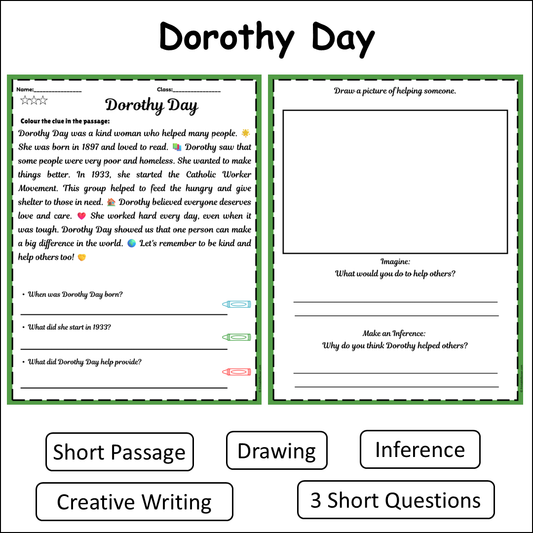 Dorothy Day | Short Reading Comprehension Creative Worksheet