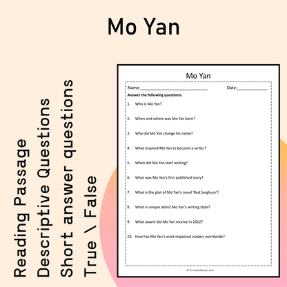 Mo Yan | Reading Comprehension Passage Printable Activity
