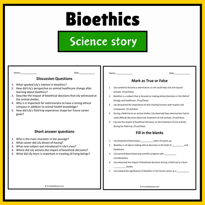 Bioethics | Science Story Reading Comprehension Activity