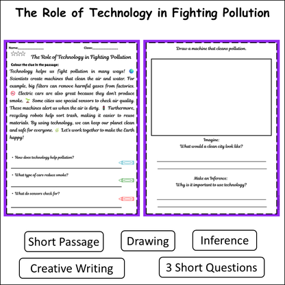 The Role of Technology in Fighting Pollution | Short Reading Comprehension Creative Worksheet