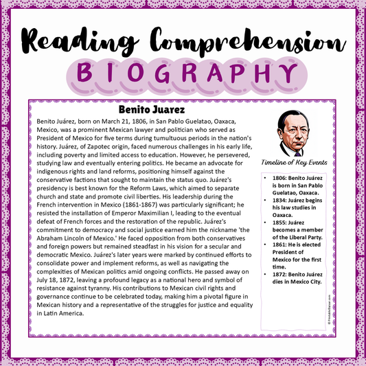 Benito Juarez | Biography Reading Comprehension and Questions Worksheet