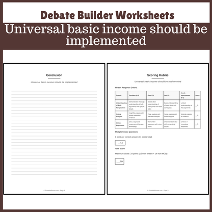 Universal basic income should be implemented | Favour and Against Worksheet Printable Activity