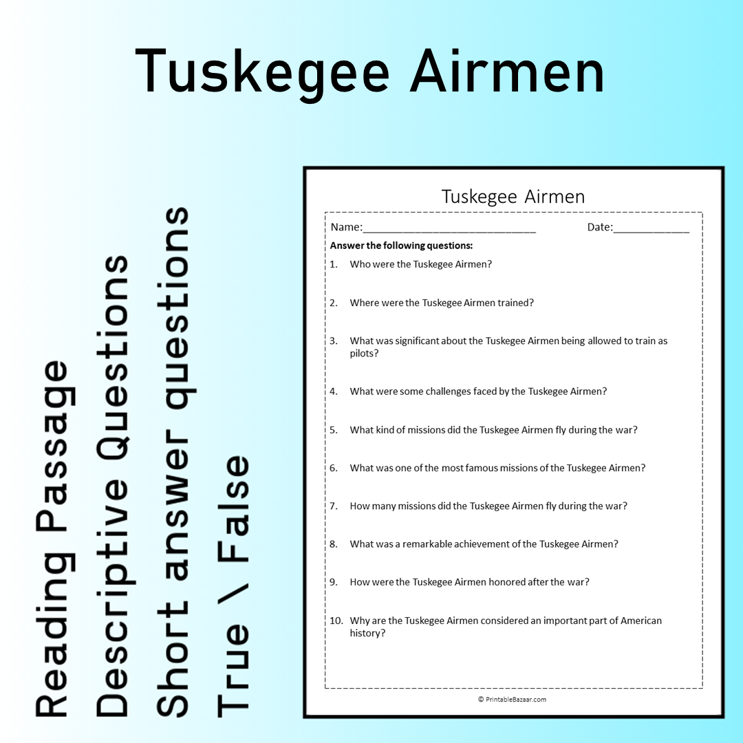 Tuskegee Airmen | Reading Comprehension Passage Printable Worksheet