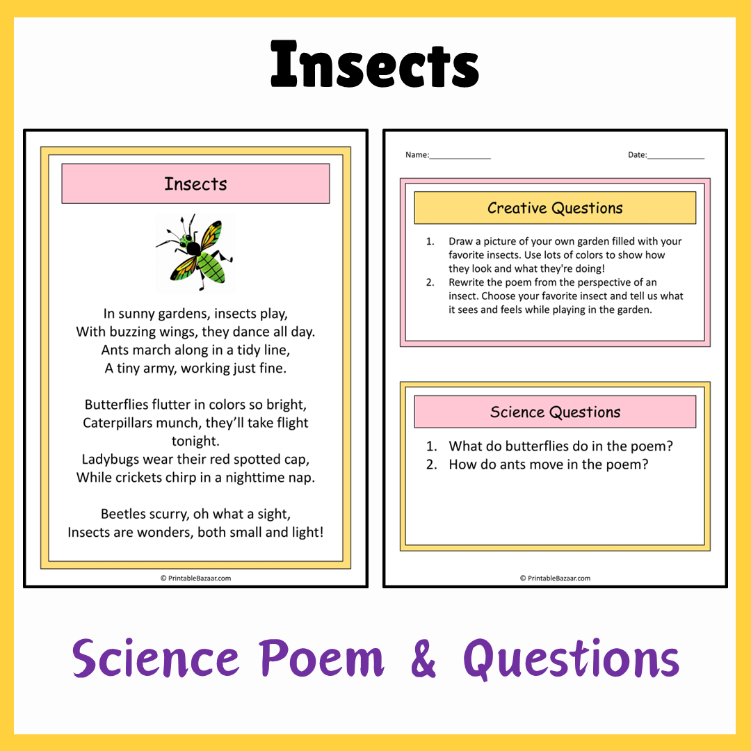 Insects | Science Poem Reading Comprehension Activity