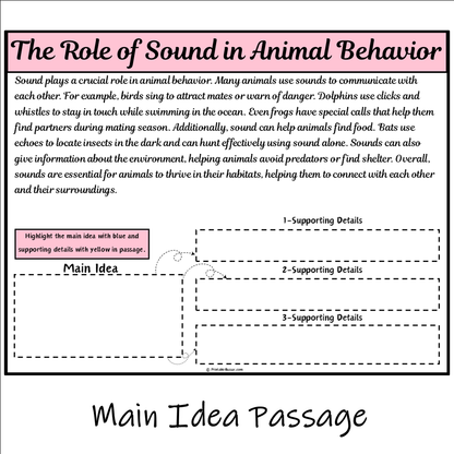 The Role of Sound in Animal Behavior | Main Idea and Supporting Details Reading Passage and Questions