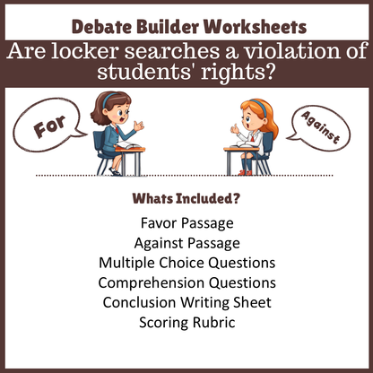 Are locker searches a violation of students' rights? | Favour and Against Worksheet Printable Activity