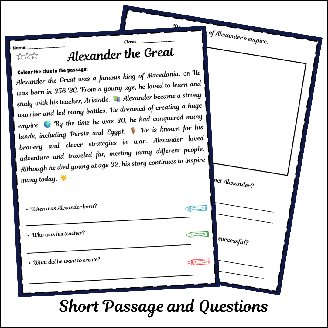 Alexander the Great | Short Reading Comprehension Creative Worksheet