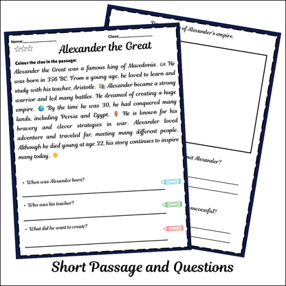 Alexander the Great | Short Reading Comprehension Creative Worksheet