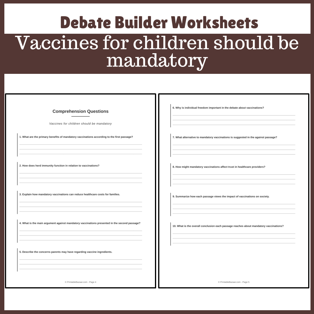 Vaccines for children should be mandatory | Favour and Against Worksheet Printable Activity