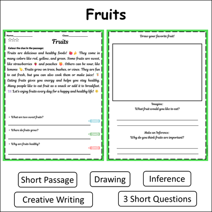 Fruits | Short Reading Comprehension Creative Worksheet