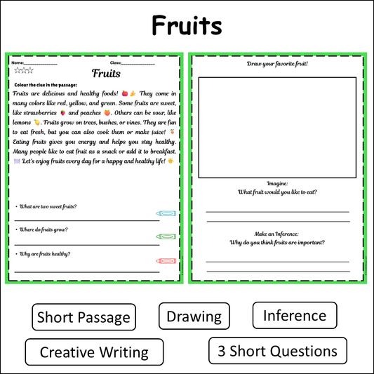 Fruits | Short Reading Comprehension Creative Worksheet