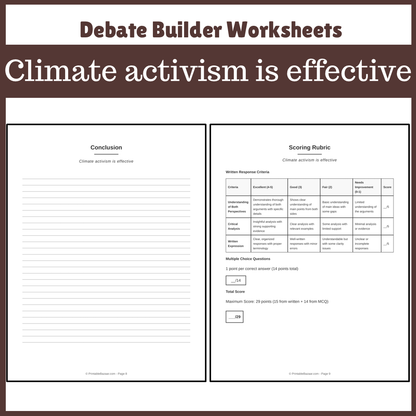 Climate activism is effective | Favour and Against Worksheet Printable Activity