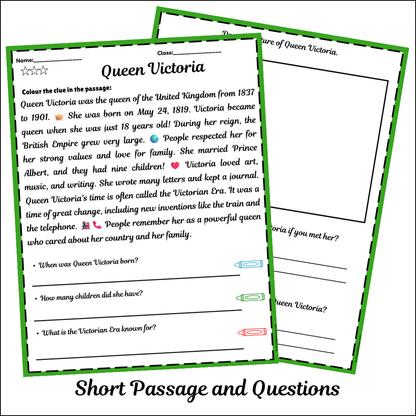Queen Victoria | Short Reading Comprehension Creative Worksheet