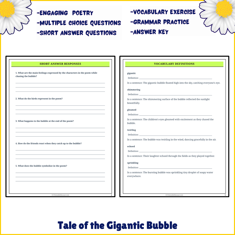 Tale of the Gigantic Bubble | Poem Grammar Worksheet Printable Activity