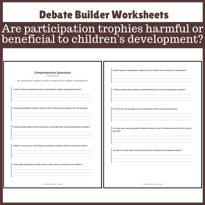 Are participation trophies harmful or beneficial to children's development? | Favour and Against Worksheet Printable Activity