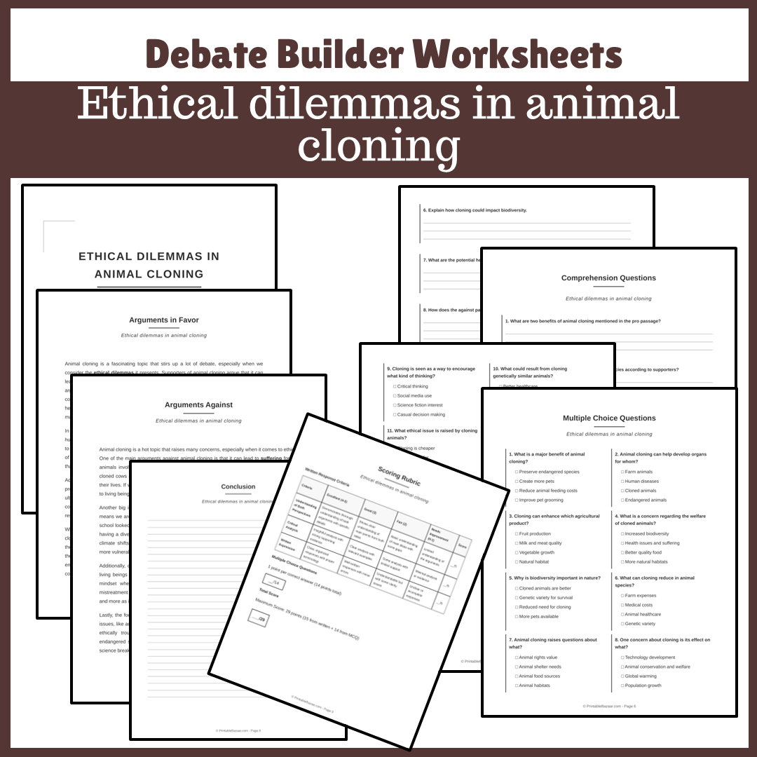 Ethical dilemmas in animal cloning | Favour and Against Worksheet Printable Activity