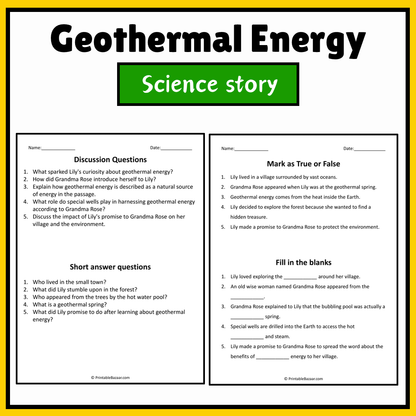 Geothermal Energy | Science Story Reading Comprehension Activity