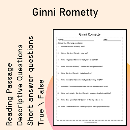 Ginni Rometty | Reading Comprehension Passage Printable Activity