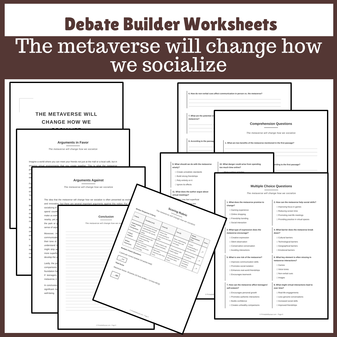 The metaverse will change how we socialize | Favour and Against Worksheet Printable Activity