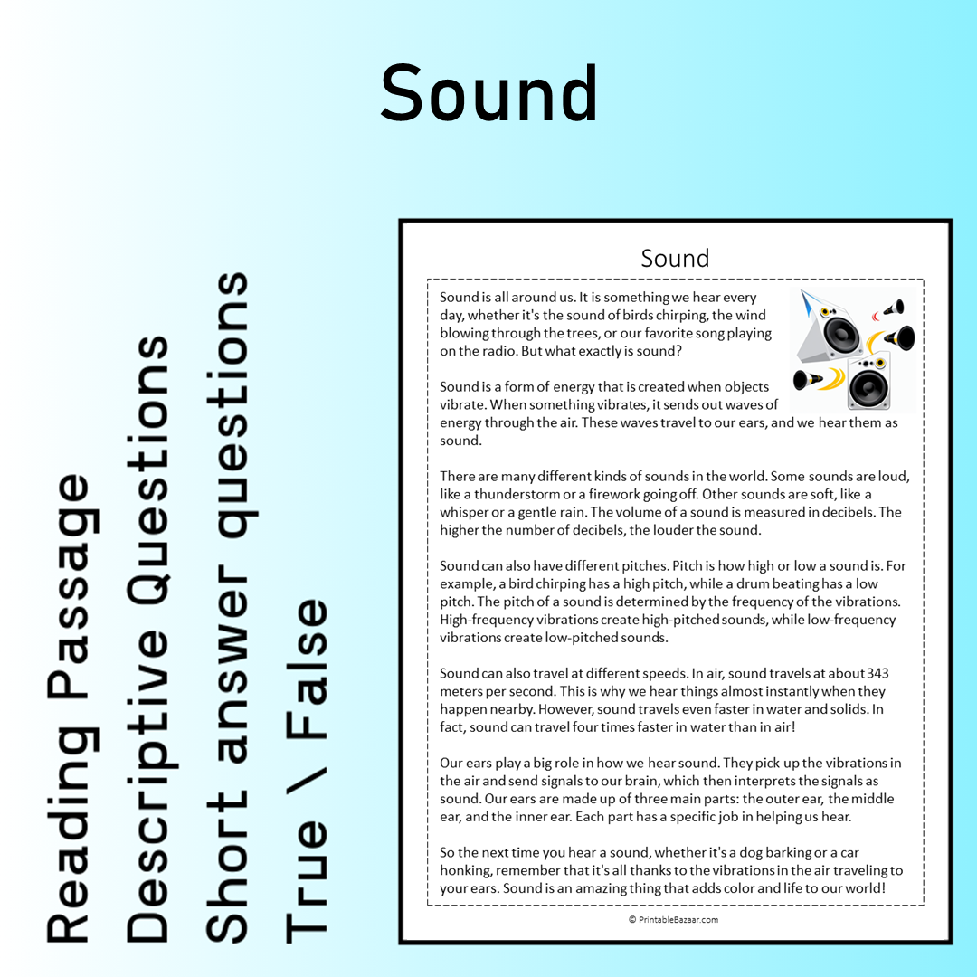 Sound | Reading Comprehension Passage Printable Worksheet