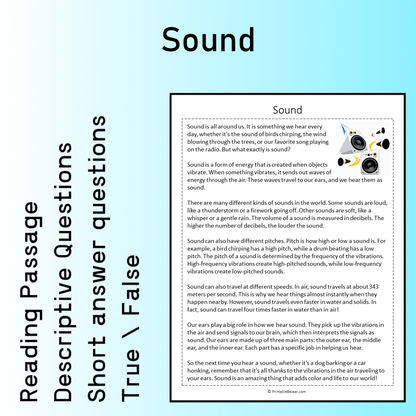Sound | Reading Comprehension Passage Printable Worksheet