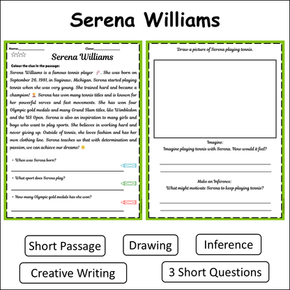 Serena Williams | Short Reading Comprehension Creative Worksheet