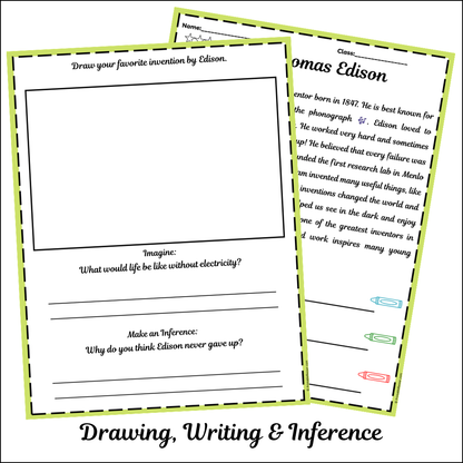 Thomas Edison | Short Reading Comprehension Creative Worksheet