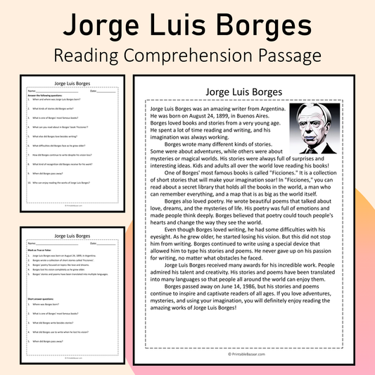 Jorge Luis Borges | Reading Comprehension Passage Printable Activity