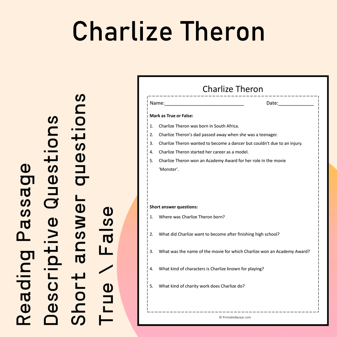 Charlize Theron | Reading Comprehension Passage Printable Activity