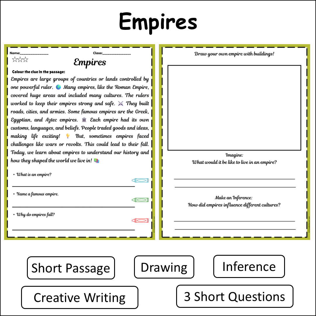 Empires | Short Reading Comprehension Creative Worksheet