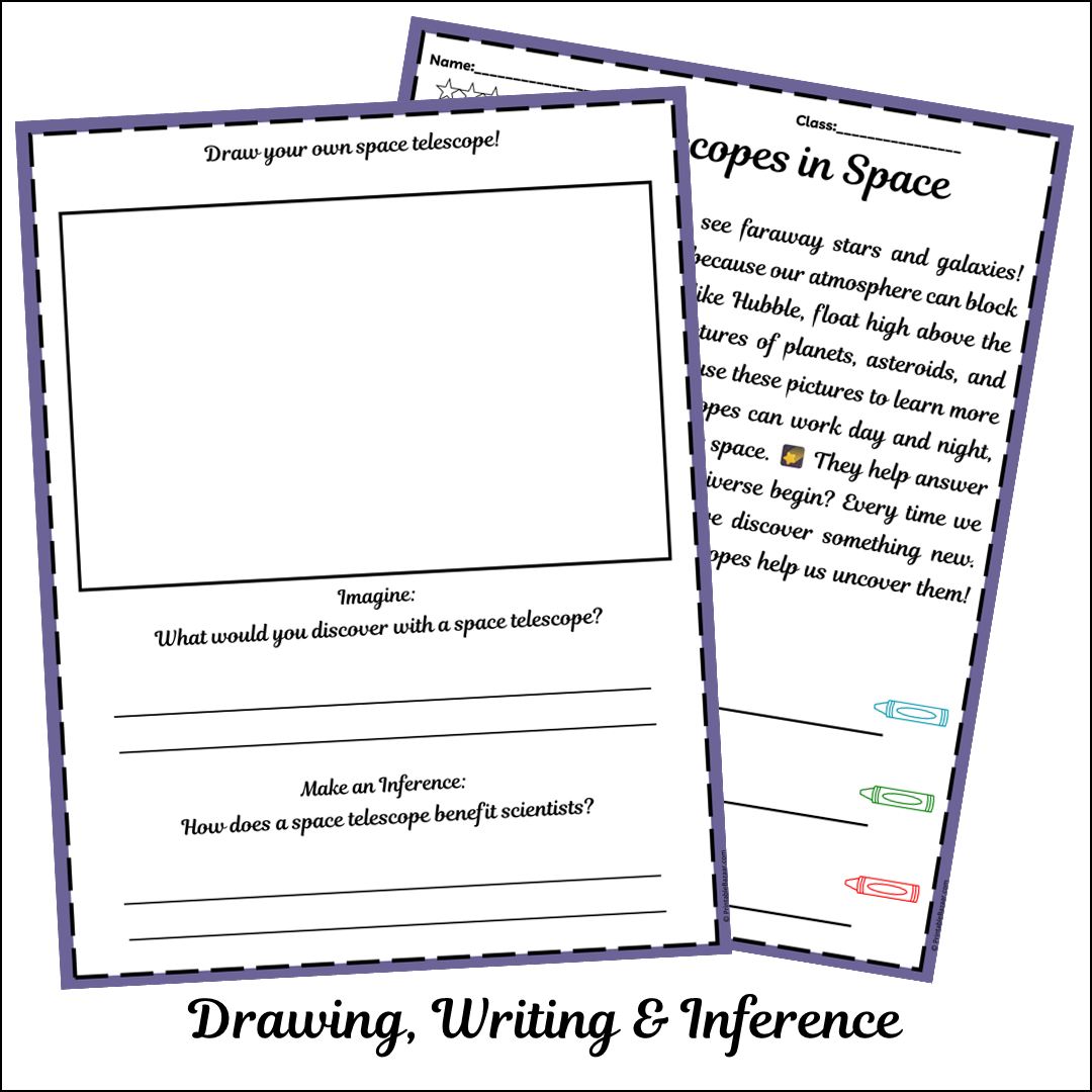 Telescopes in Space | Short Reading Comprehension Creative Worksheet