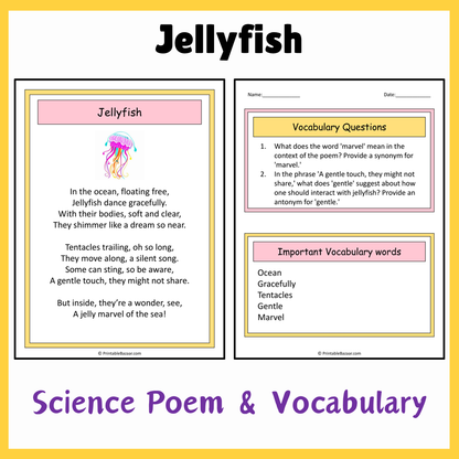 Jellyfish | Science Poem Reading Comprehension Activity