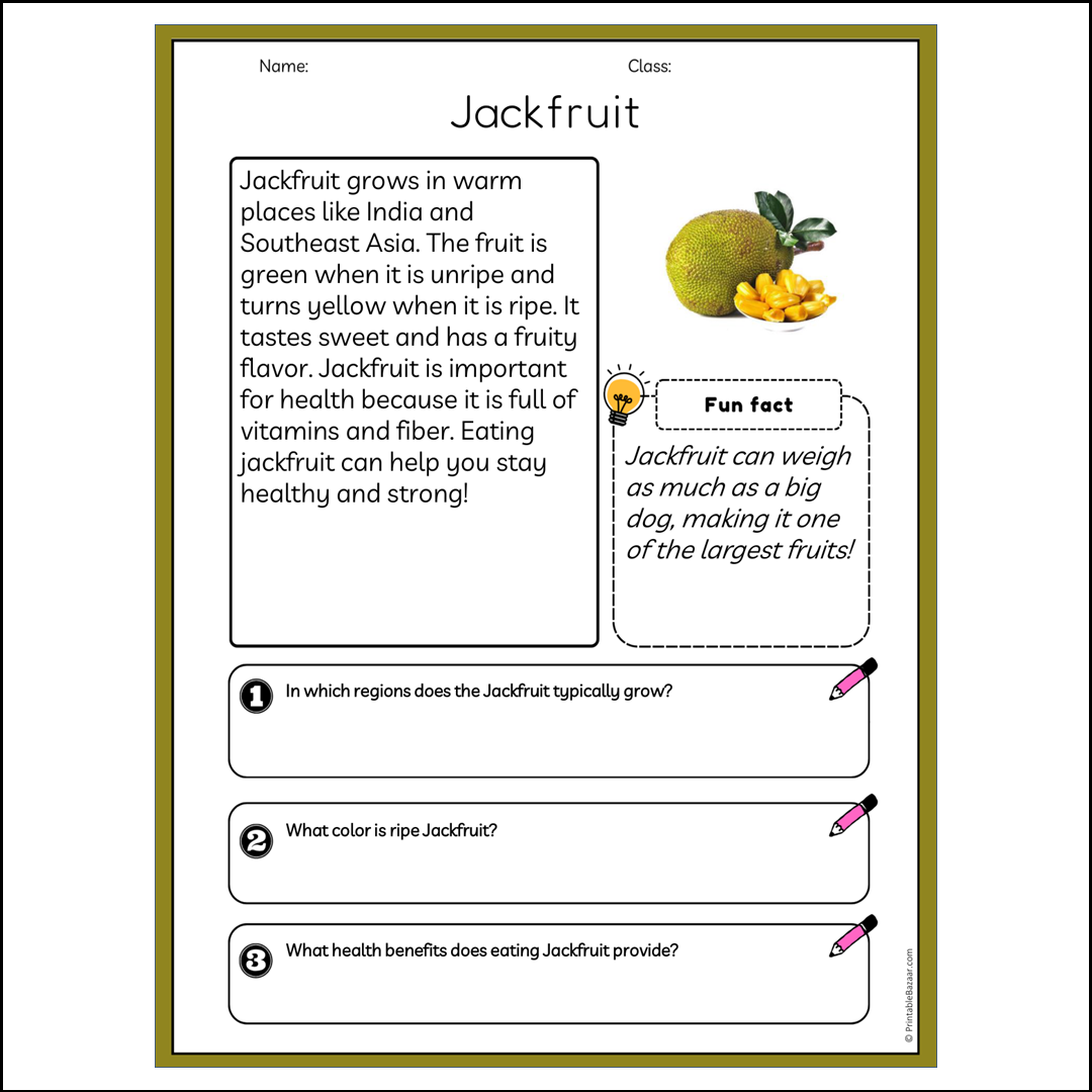 Jackfruit | Reading Passage Comprehension Questions Writing Facts Worksheet