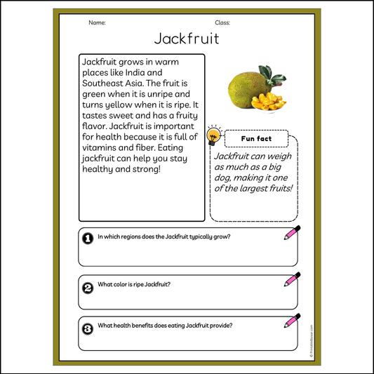 Jackfruit | Reading Passage Comprehension Questions Writing Facts Worksheet