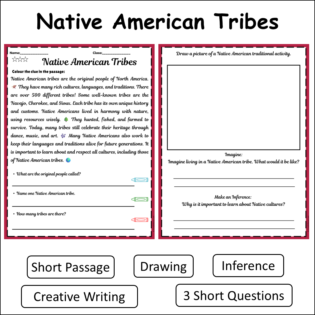 Native American Tribes | Short Reading Comprehension Creative Worksheet