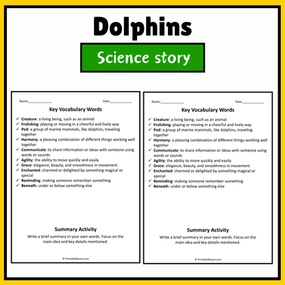 Dolphins | Science Story Reading Comprehension Activity